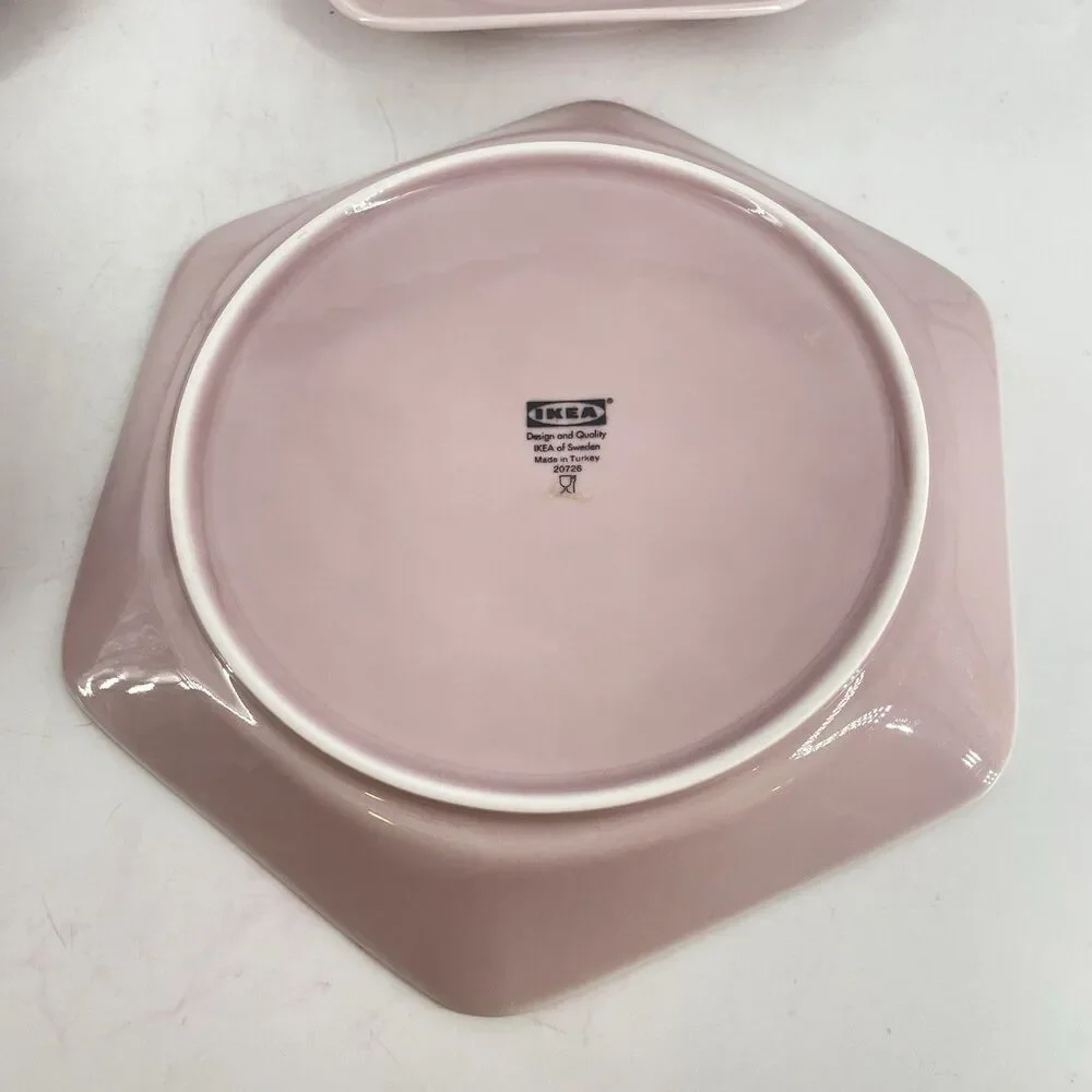 Set of 4 IKEA Hexagon Salad Plates Ballet Pink 9.5” Ceramic Retired EUC